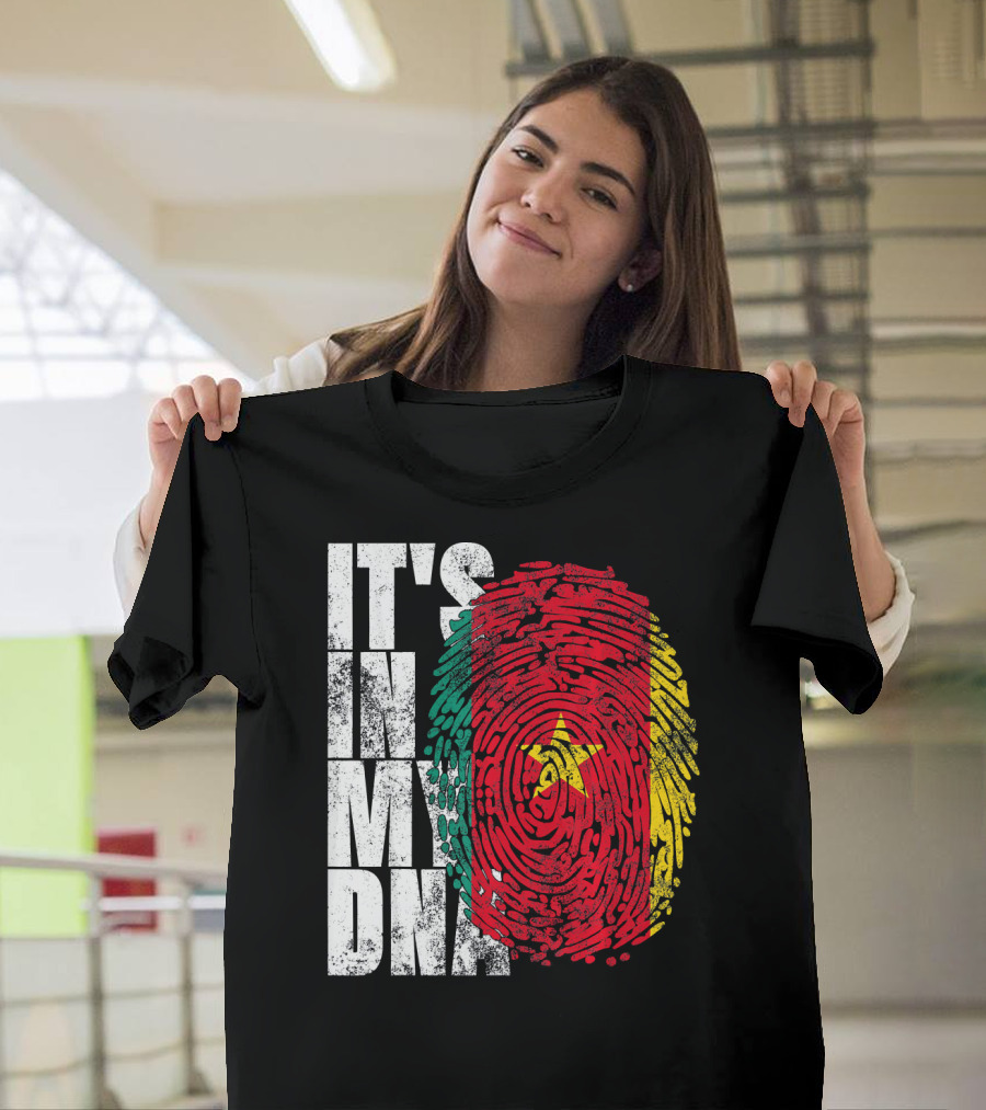 IT'S IN MY DNA Cameroonian Afro American Flag Fingerprint T-Shirt