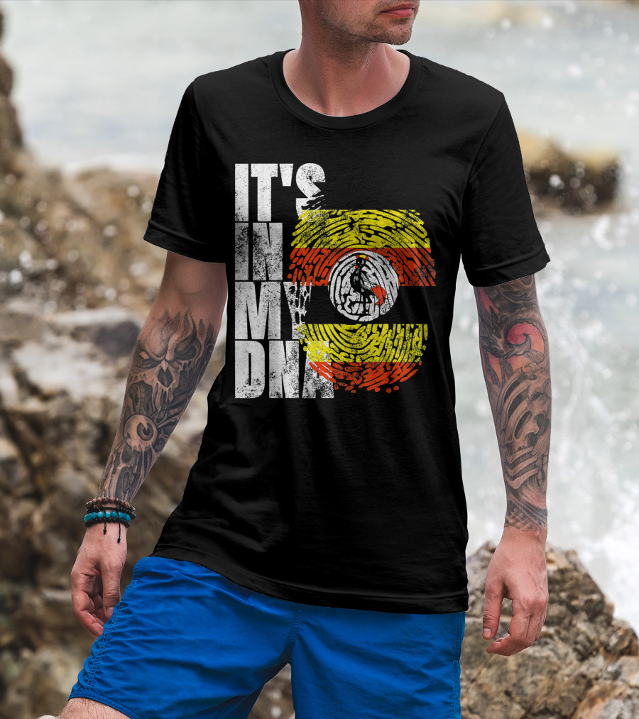 It's In My DNA Uganda African American Flag Fingerprint T-Shirt