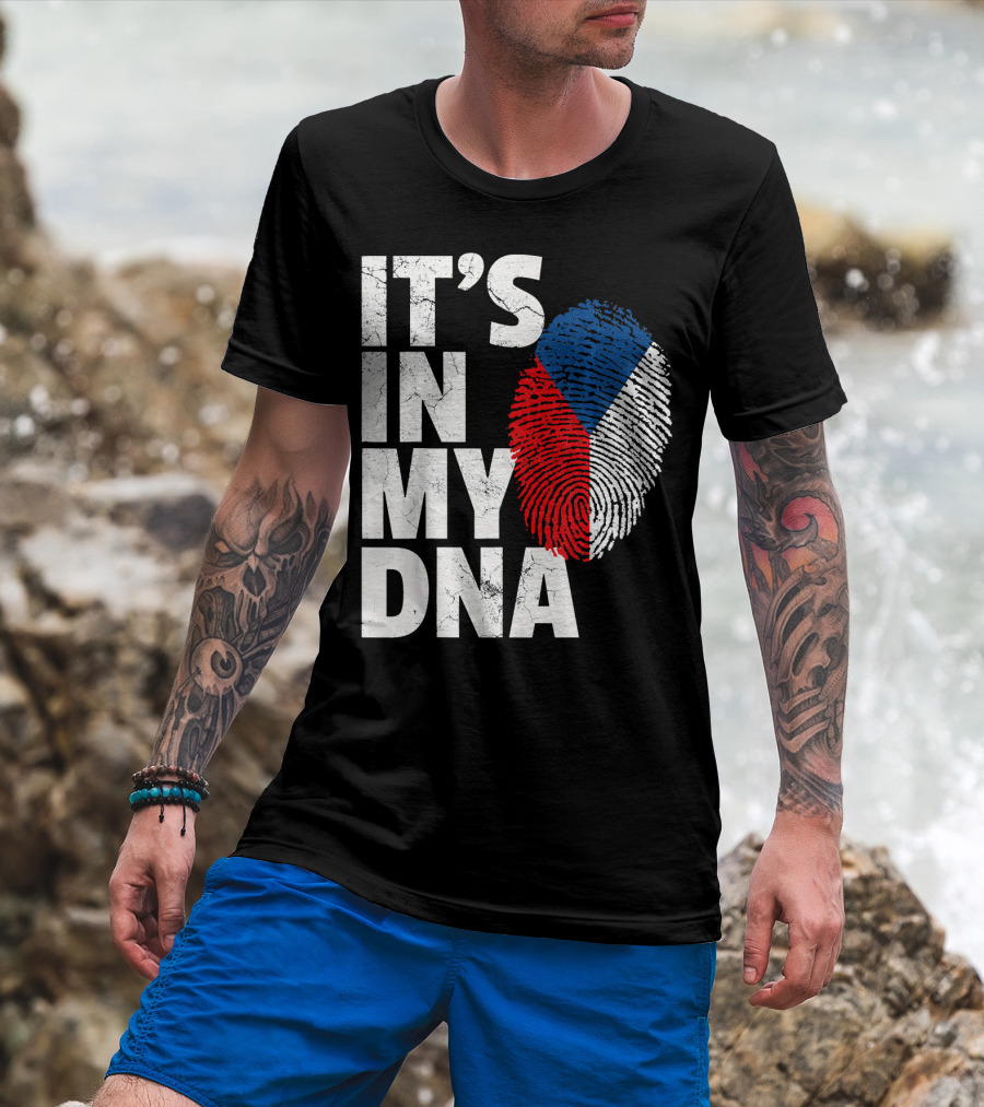 IT'S IN MY DNA Czechia Czech Republic Fingerprint Flag T-Shirt