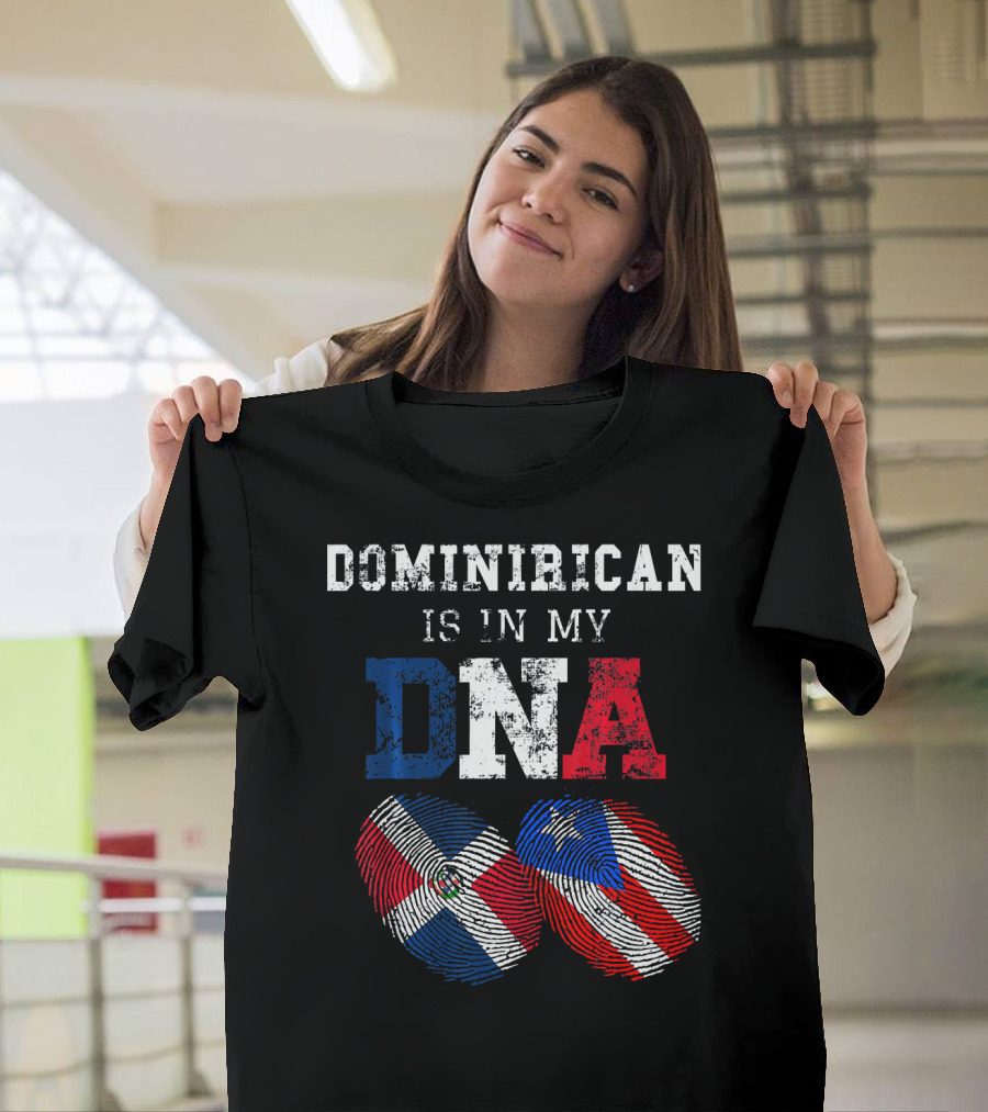 Dominirican Is In My DNA Puerto Rico Republica Flag Fingerprints T-Shirt