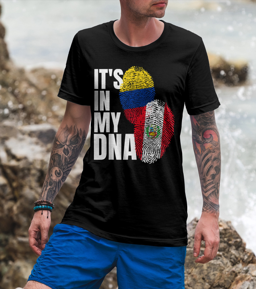 IT'S IN MY DNA Peruvian And Colombian Fingerprint Flag Heritage T-Shirt