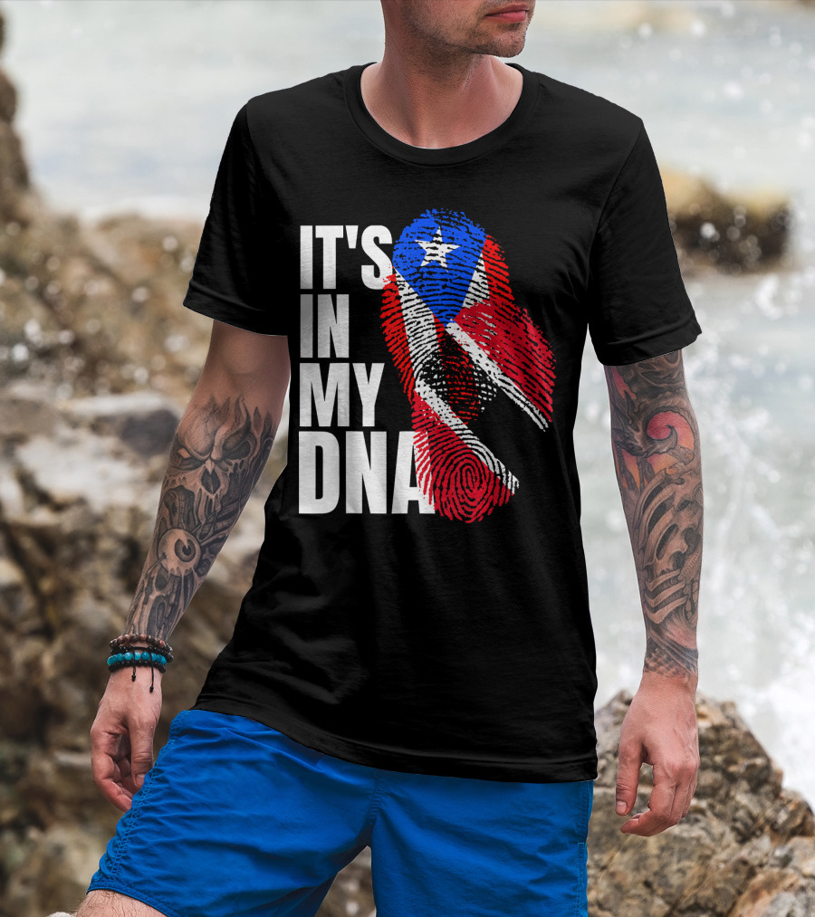 Trinidadian And Boricua Mix It's In My DNA Flag Fingerprint T-Shirt