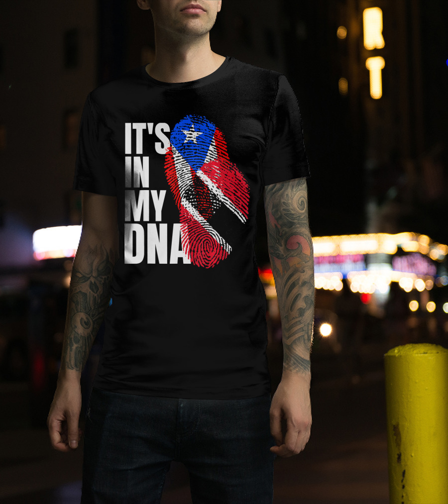 Trinidadian And Boricua Mix It's In My DNA Flag Fingerprint T-Shirt