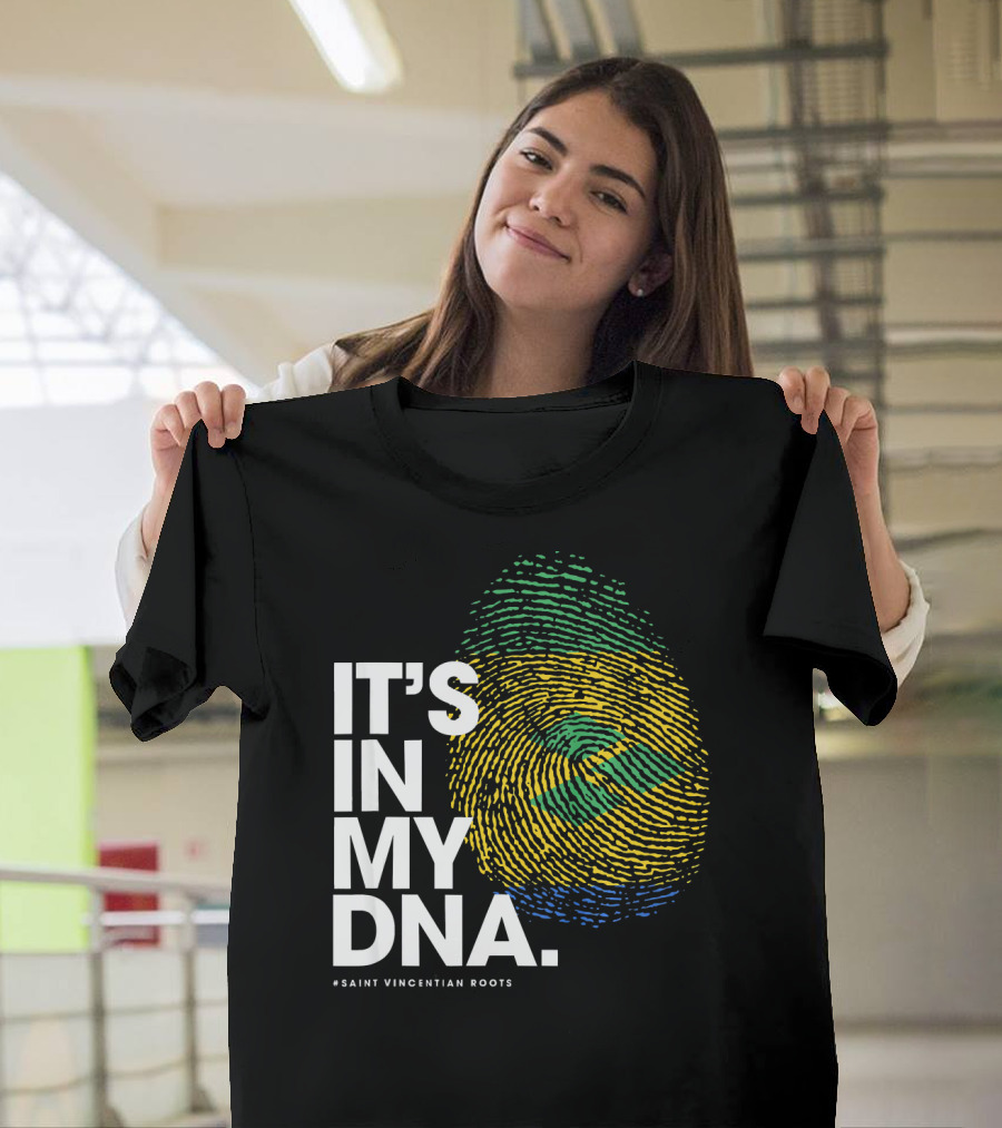 IT'S IN MY DNA Saint Vincentian Roots Fingerprint Flag Colors T-Shirt