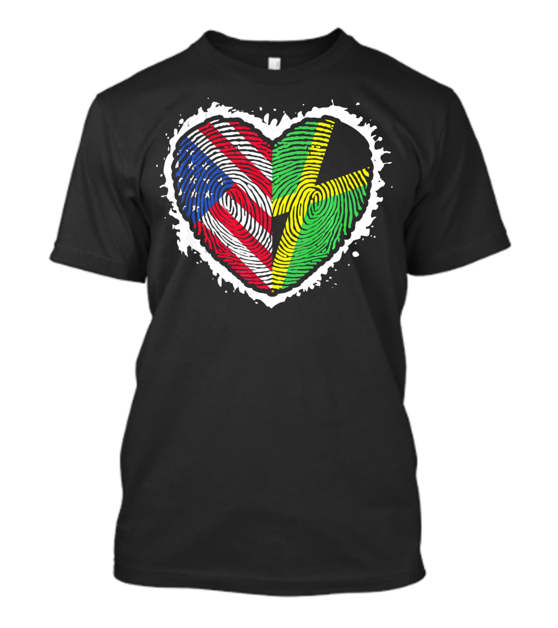 Fingerprint DNA Heart Love Jamaica USA Flag T-Shirt