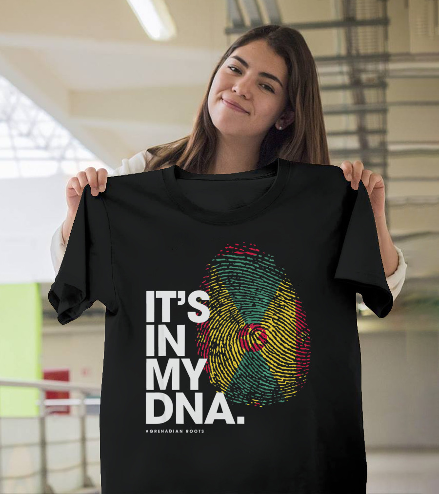 IT'S IN MY DNA Grenadian Roots Flag Fingerprint T-Shirt