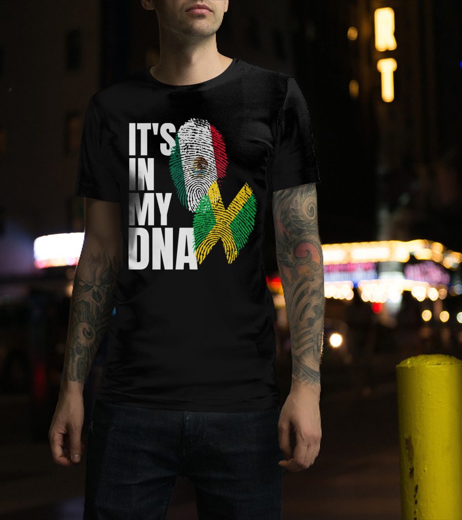 It's In My DNA Jamaican Mexican Flag Fingerprint Heritage T-Shirt