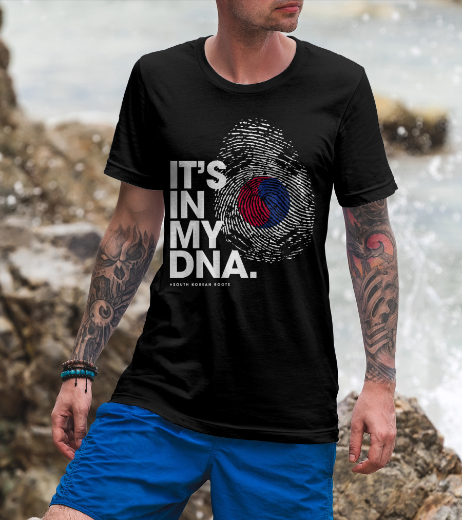 IT'S IN MY DNA South Korean Roots Fingerprint Flag T-Shirt