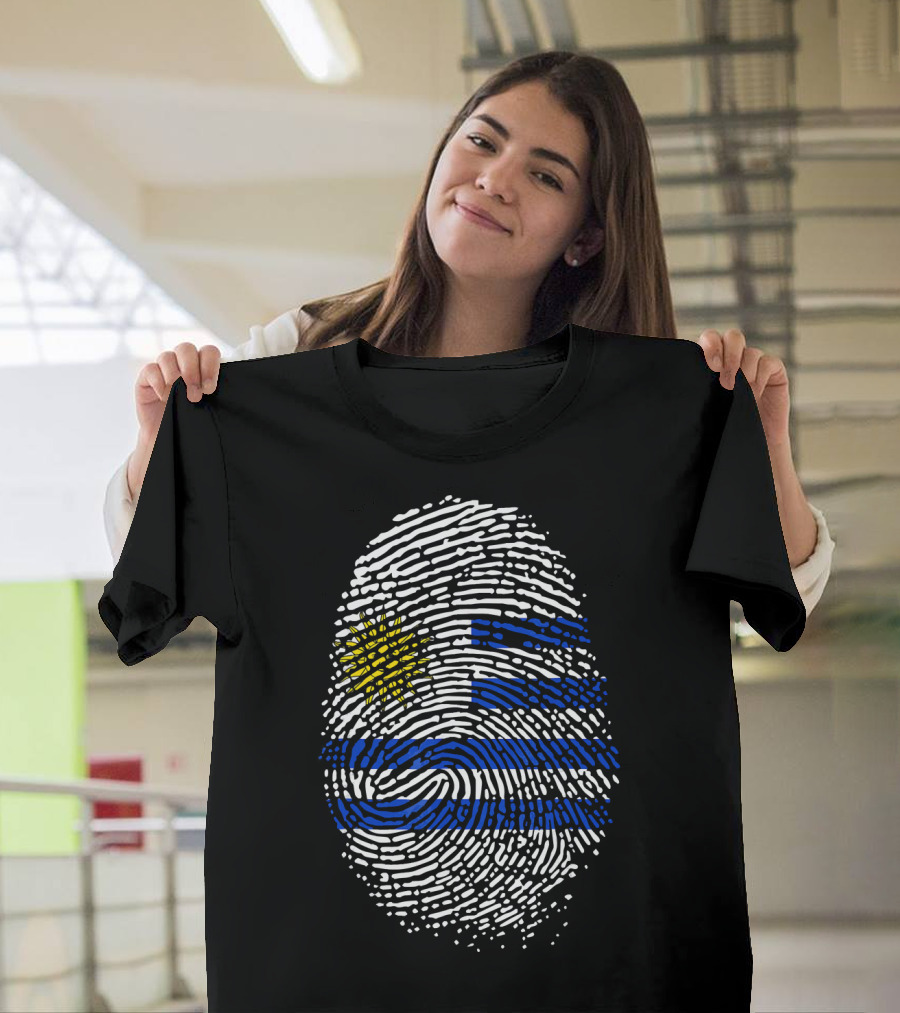 Uruguay Fingerprint Flag Theme Birthday DNA T-Shirt