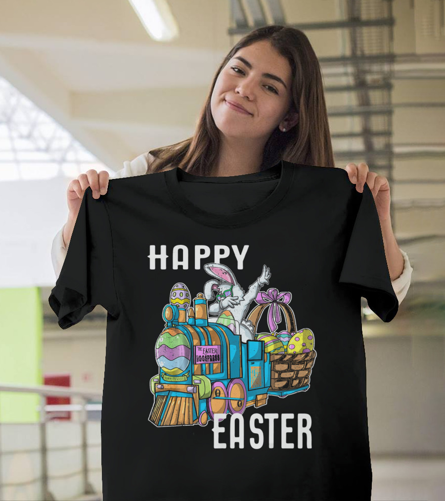 HAPPY EASTER Eggspress Bunny Train With Basket And Dabbing Rabbit T-Shirt