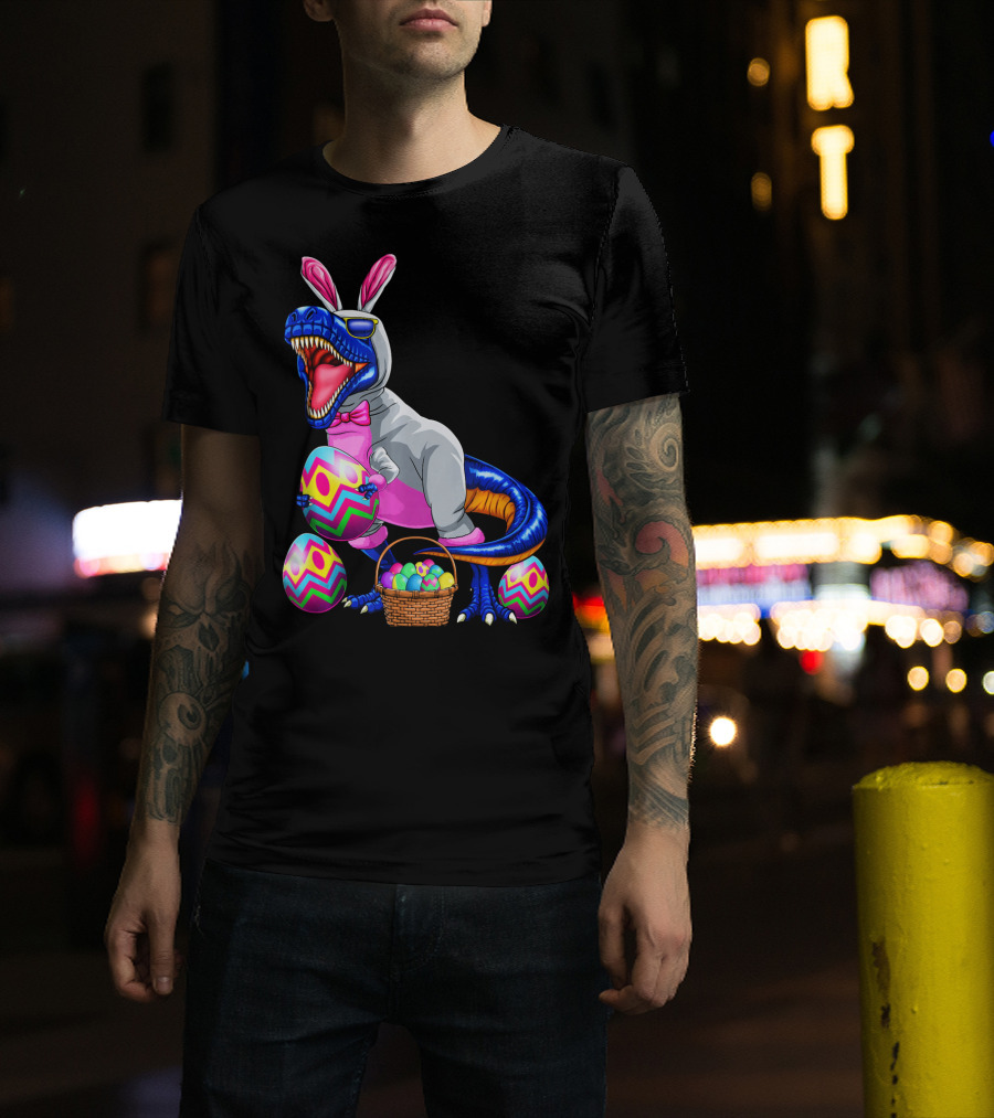 Easter Bunny T-Rex Dinosaur With Colorful Eggs T-Shirt