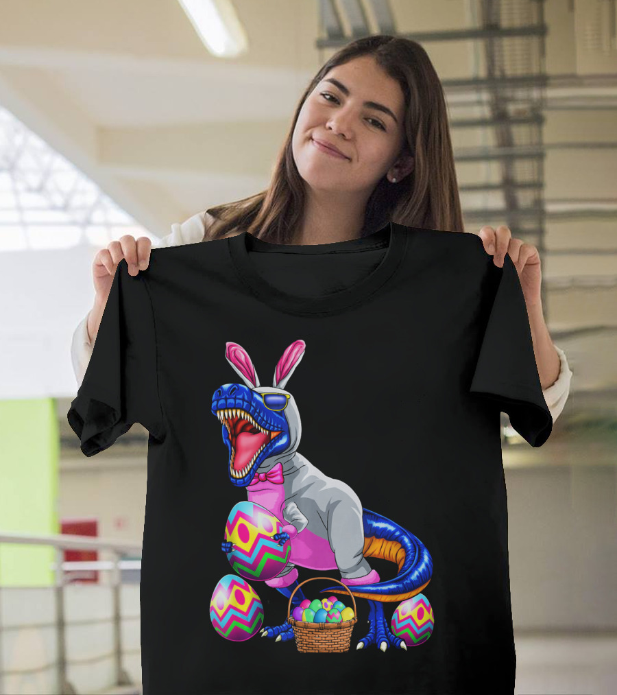 Easter Bunny T-Rex Dinosaur With Colorful Eggs T-Shirt