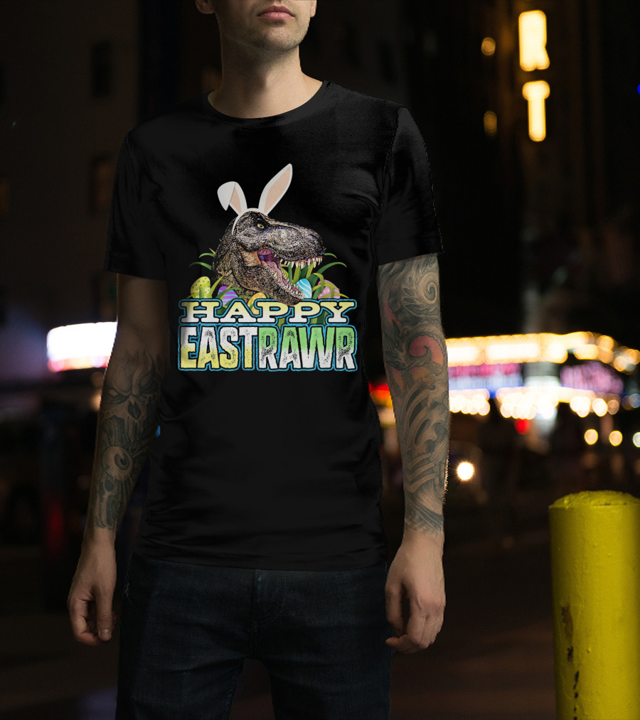 Happy Eastrawr Dinosaur Bunny Ears Easter Eggs T-Shirt