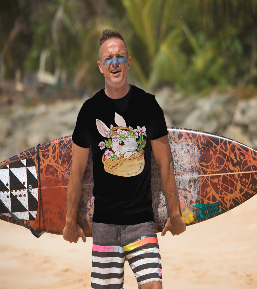 Cute Easter Bunny Girl Floral Basket T-Shirt