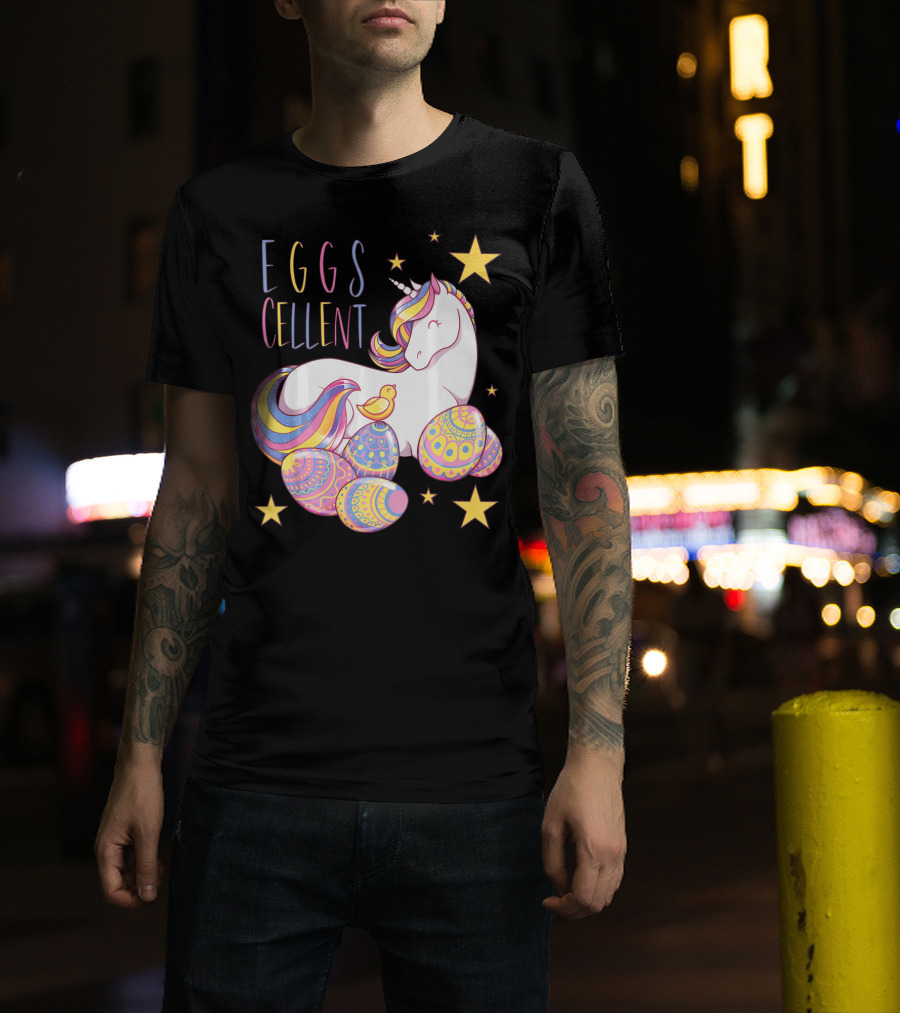Eggs Cellent Easter Unicorn With Colorful Eggs And Stars T-Shirt