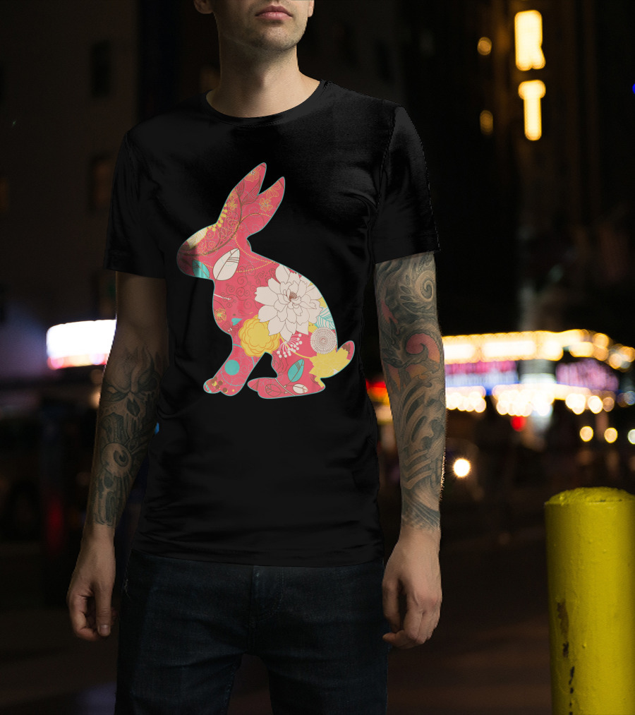Retro Easter Bunny Vintage Floral T-Shirt