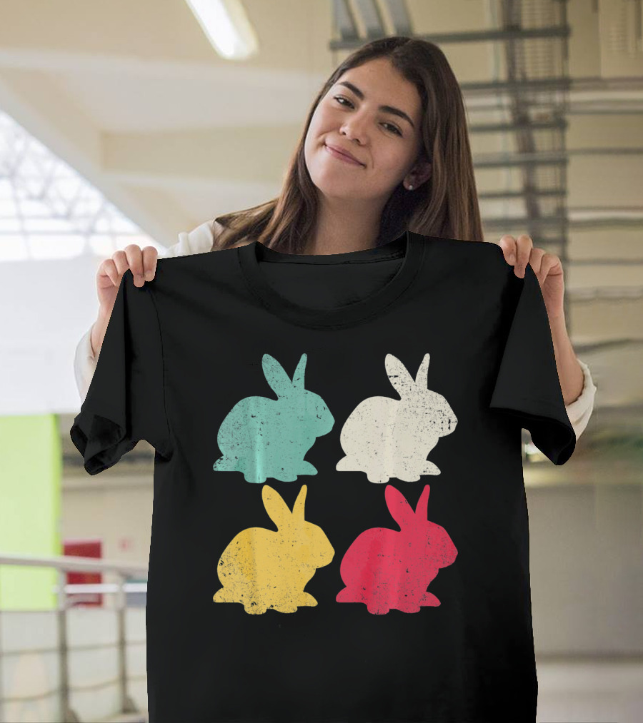 Retro Easter Bunny Rabbit Vintage Color Silhouette Quartet T-Shirt