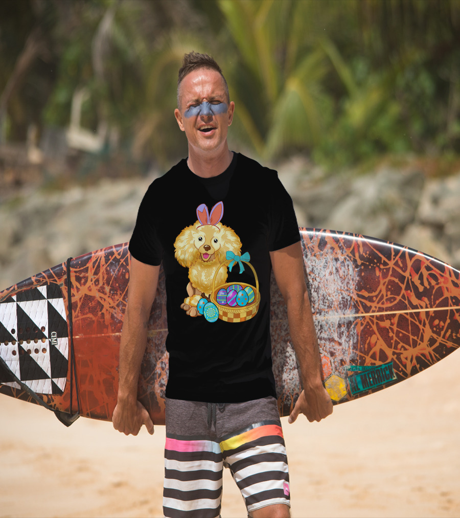 Adorable Poodle With Bunny Ears And Easter Egg Basket T-Shirt