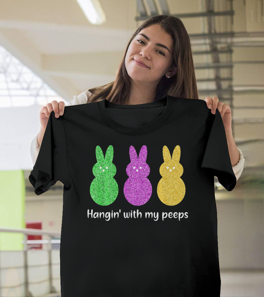 Hangin With My Peeps Glittery Bunny Trio T-Shirt