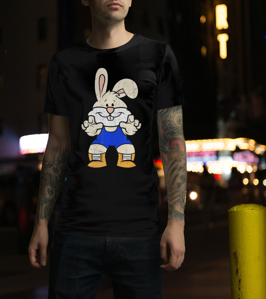 Wrestler Bunny In Blue Gear With Wrestling Pose T-Shirt