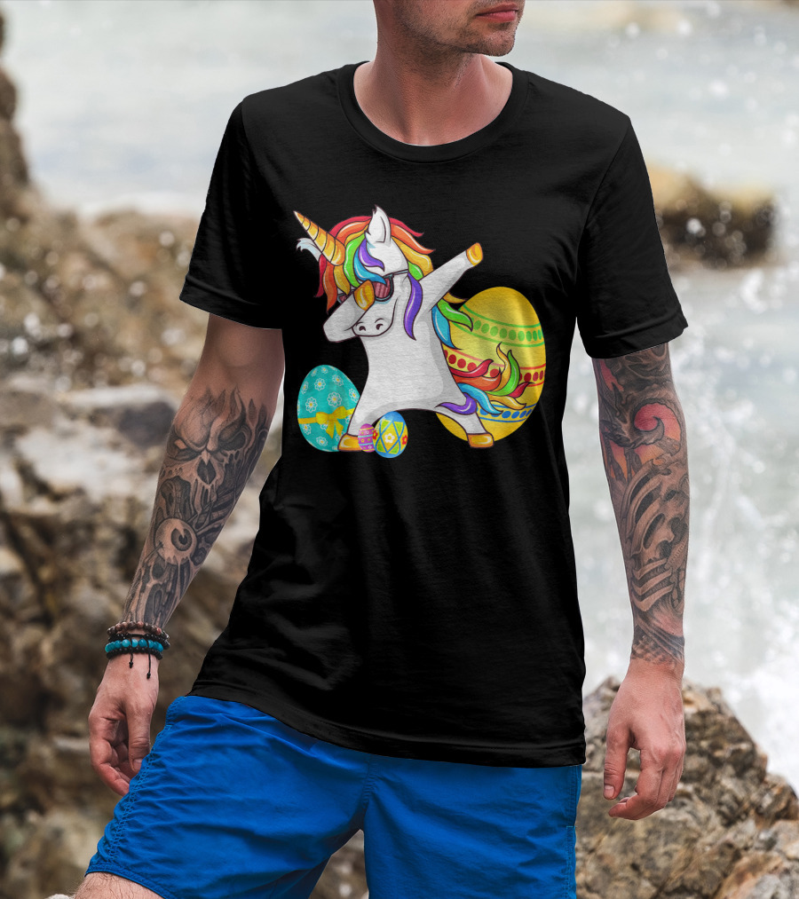 Dabbing Unicorn With Easter Eggs And Bunny Ears T-Shirt