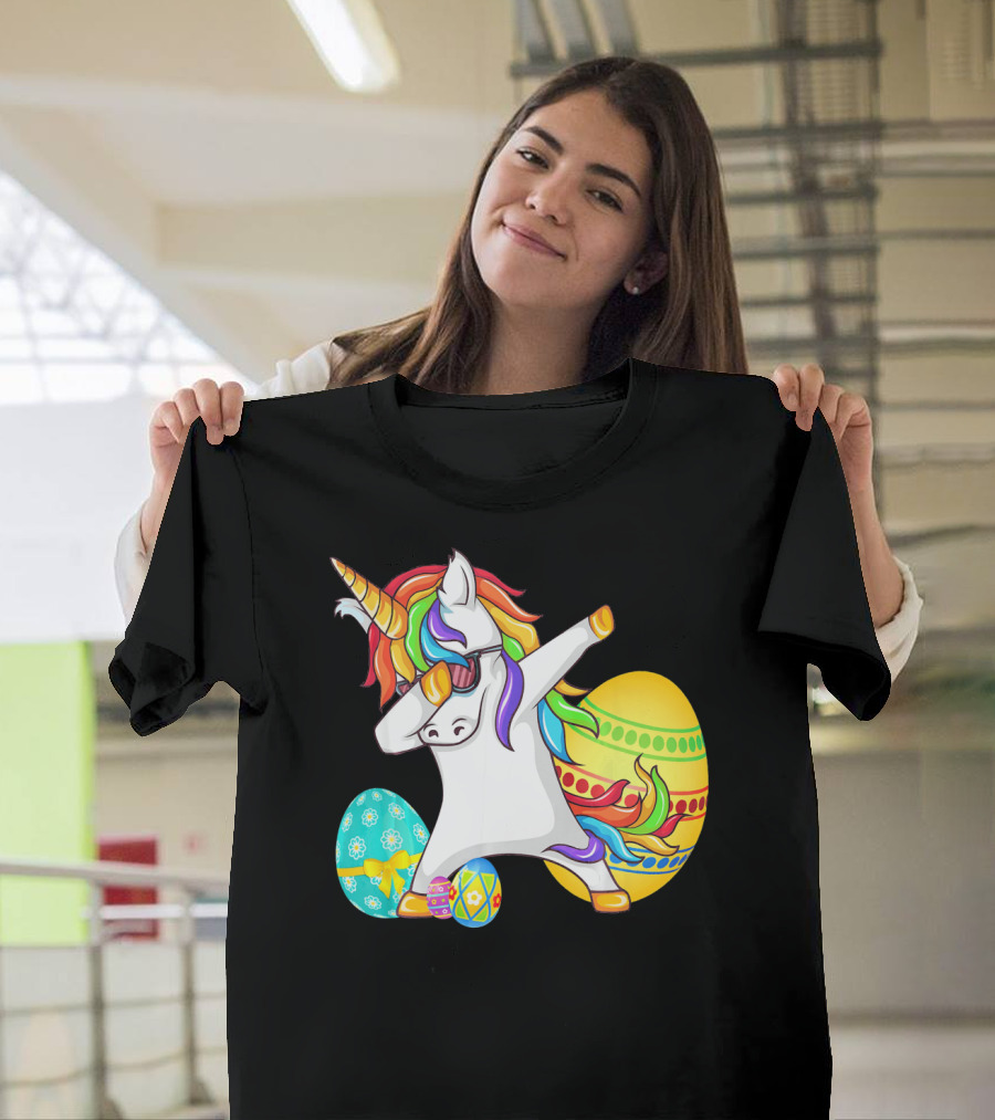 Dabbing Unicorn with Easter Eggs and Bunny Ears T-Shirt