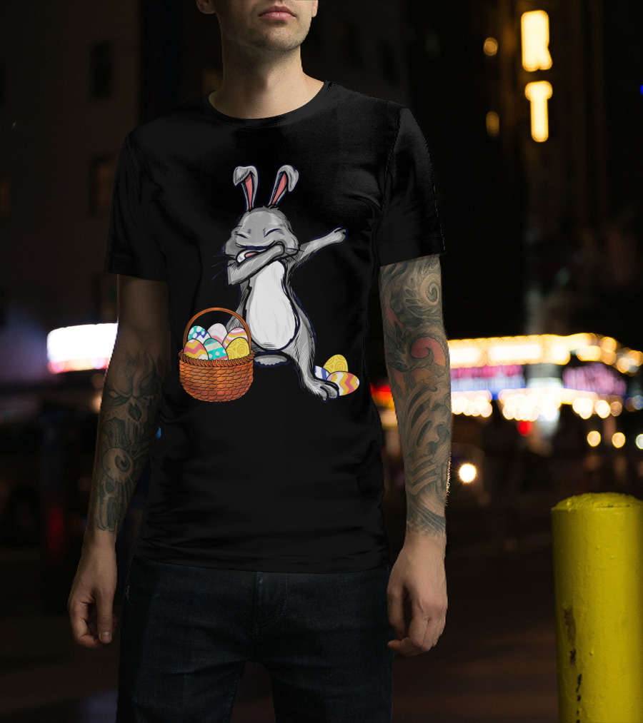 Dabbing Easter Bunny With Colorful Egg Basket T-Shirt