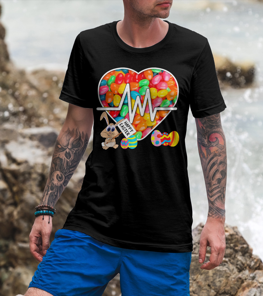 Nurses Easter Jellybean Heartbeat Happy Easter Bunny Eggs T-Shirt