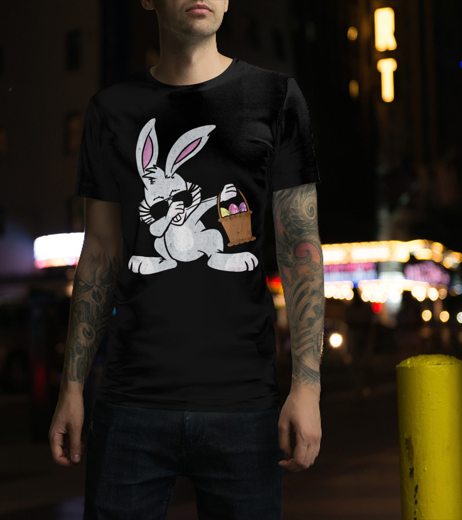 Dabbing Easter Bunny With Sunglasses And Basket Of Colorful Eggs T-Shirt