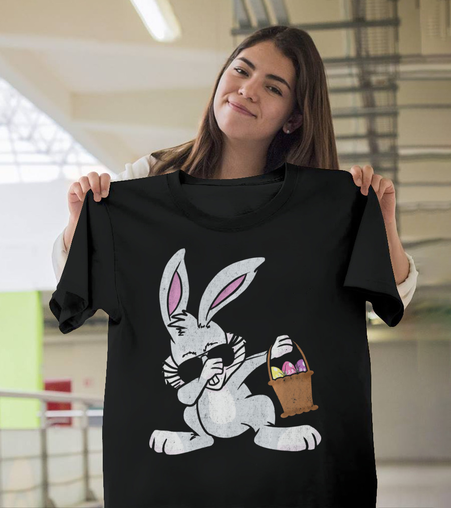 Dabbing Easter Bunny With Sunglasses And Basket Of Colorful Eggs T-Shirt
