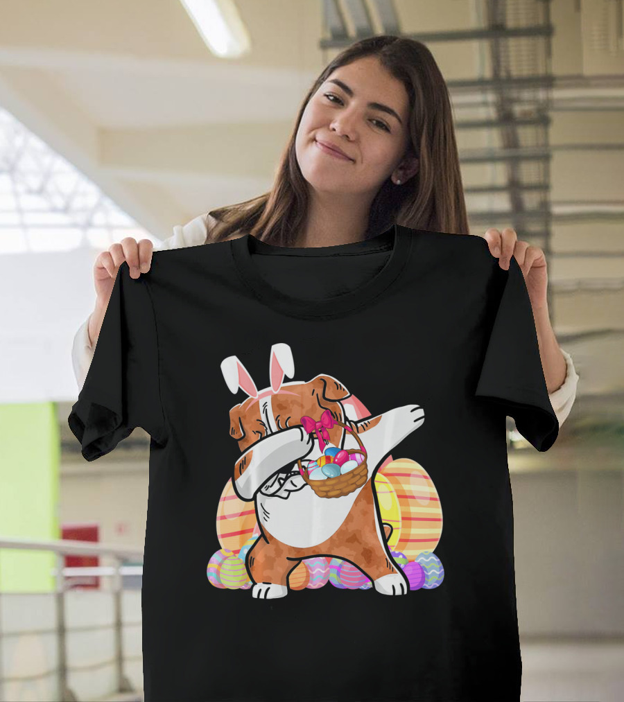Bernese Mountain Dog Dabbing With Easter Bunny Ears And Eggs Basket T-Shirt