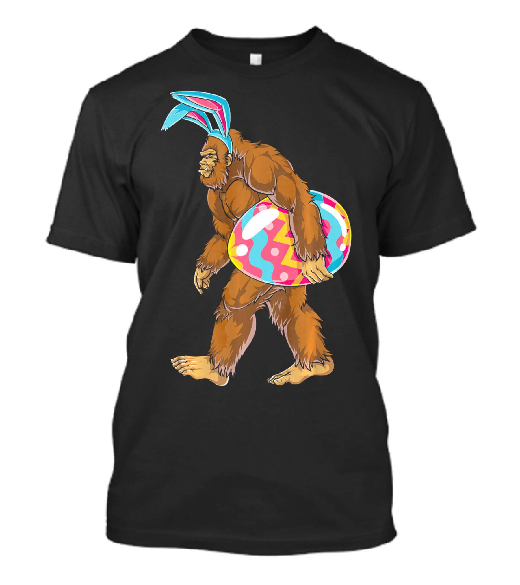 Bigfoot Sasquatch With Easter Bunny Ears And Egg T-Shirt