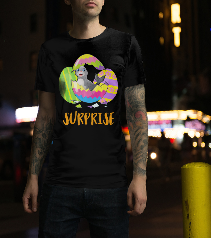 Surprise Cute Seal Bunny Funny Easter T-Shirt