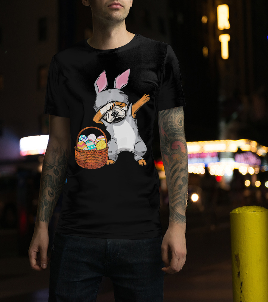 Dabbing Easter Bunny English Bulldog With Basket Of Eggs T-Shirt