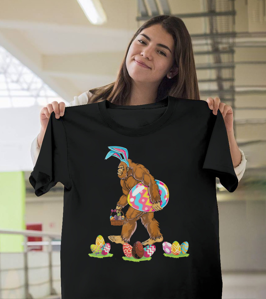 Bigfoot Easter Egg Basket Bunny Ears T-Shirt