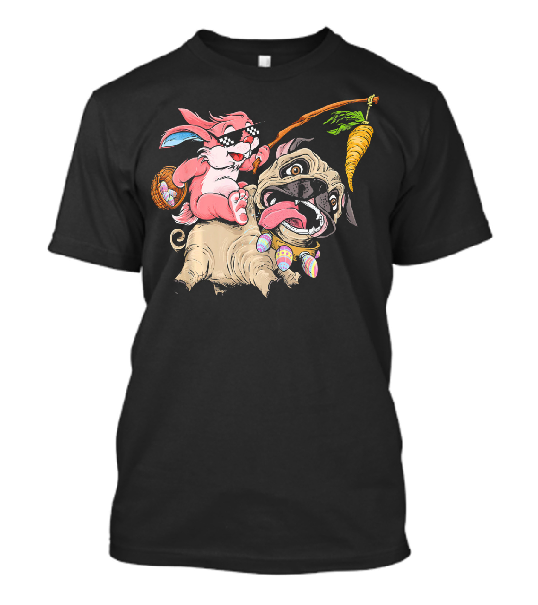 Easter Bunny Pug With Carrot And Basket Adventure T-Shirt