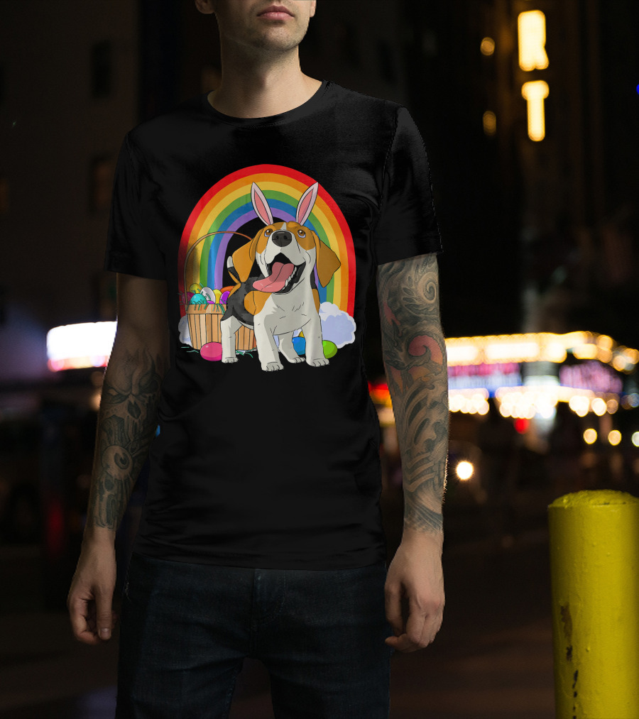 Easter Eggs Beagle Bunny Dog Rainbow Basket T-Shirt