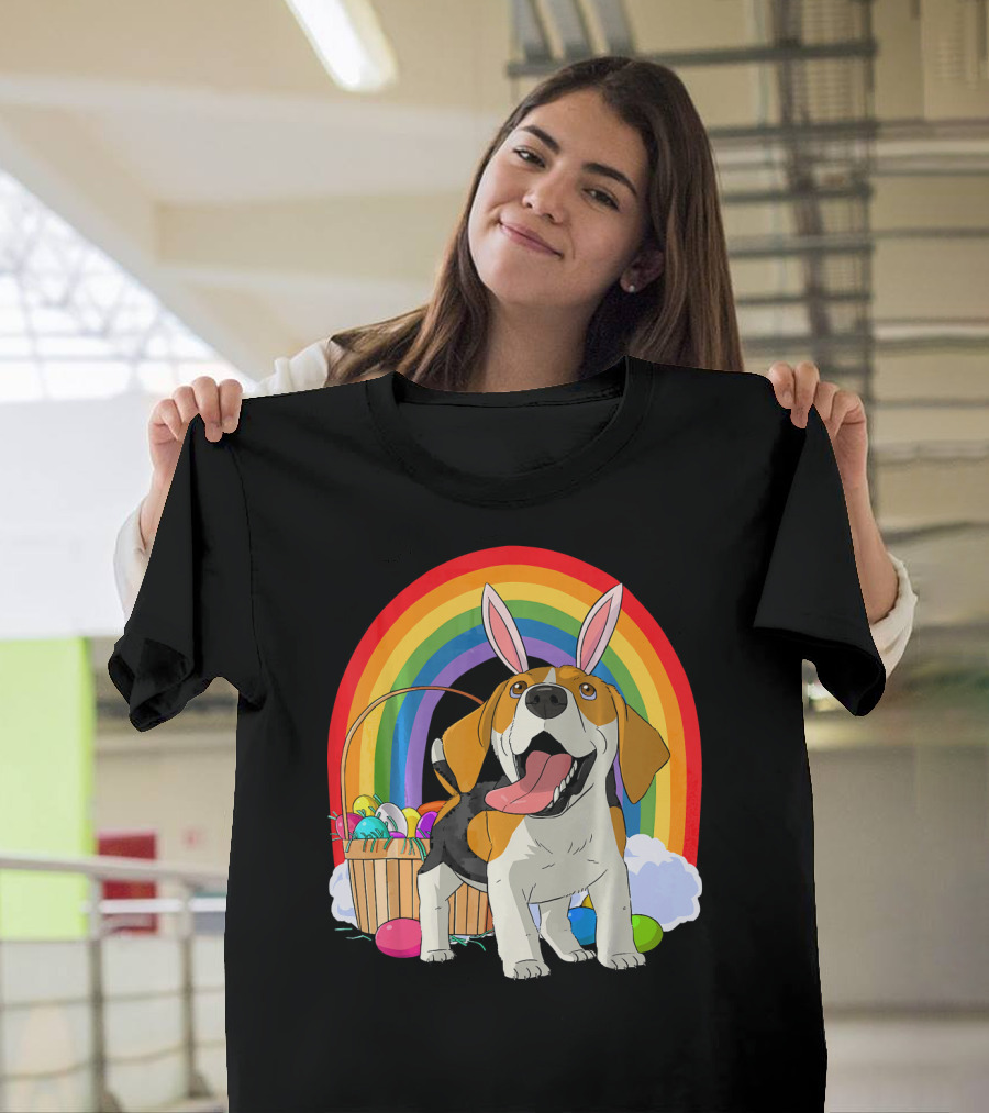 Easter Eggs Beagle Bunny Dog Rainbow Basket T-Shirt