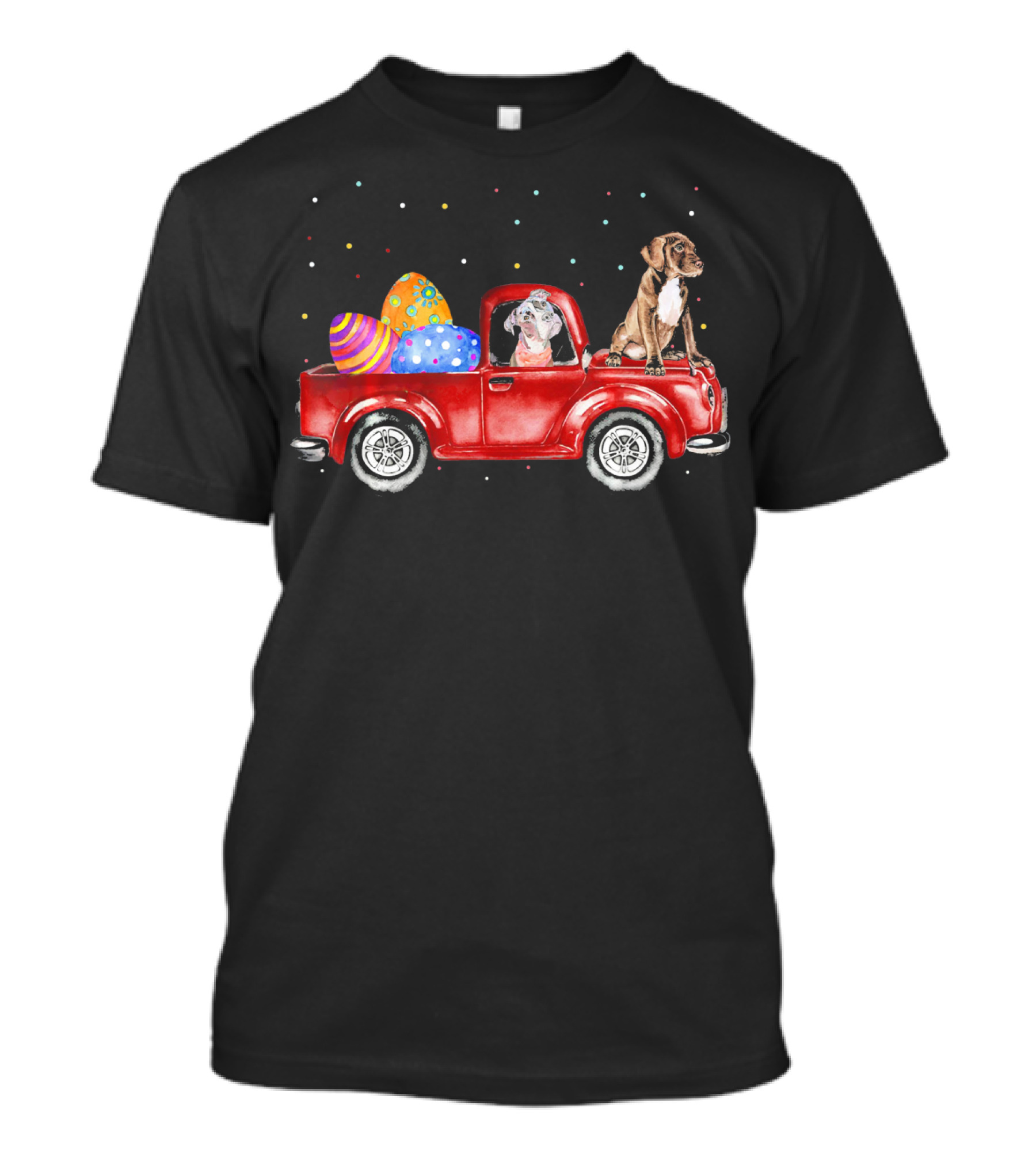Pitbulls On Easter Egg Truck With Colorful Dots T-Shirt