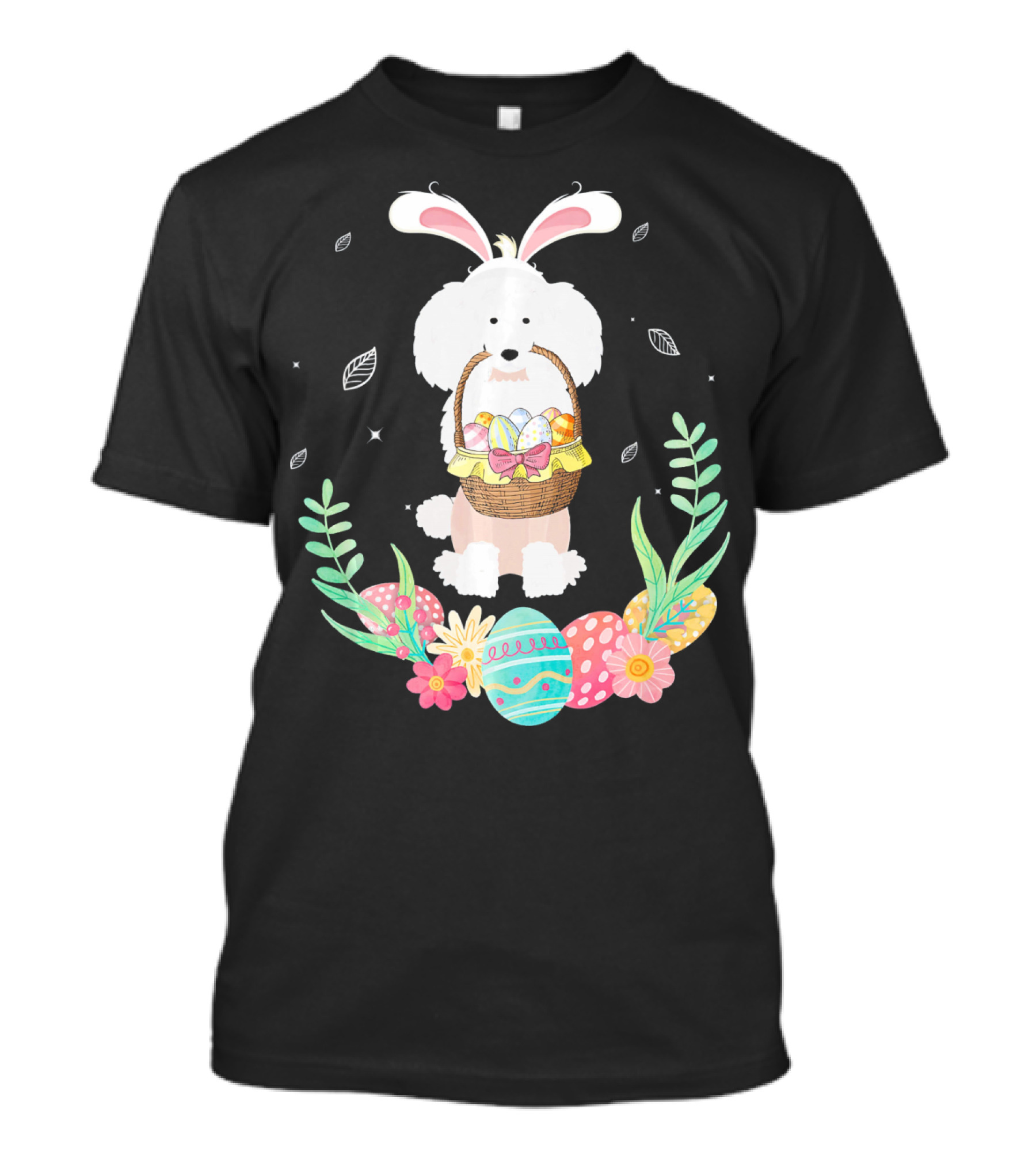 Poodle Bunny Ears Easter Egg Basket Spring Leaves T-Shirt