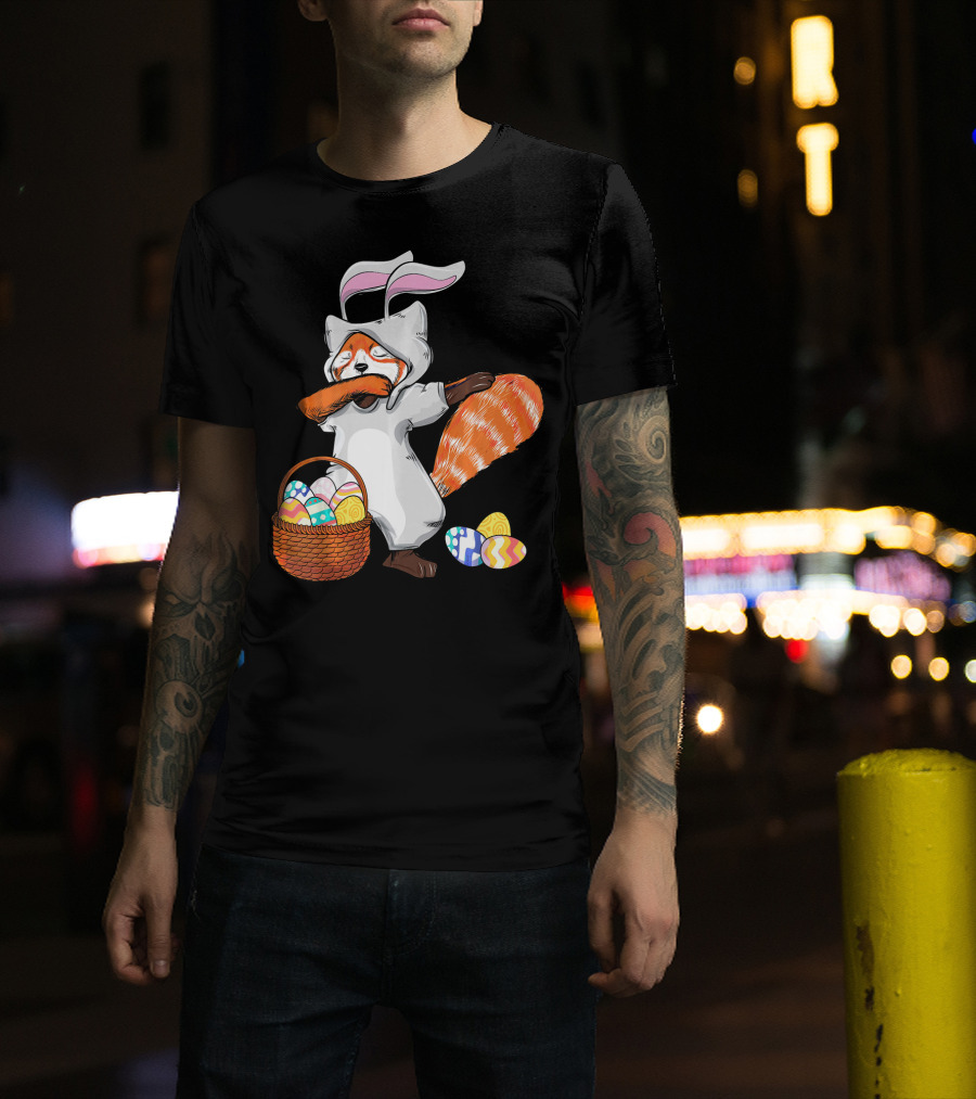Dabbing Easter Bunny Red Panda With Basket Of Colorful Eggs T-Shirt