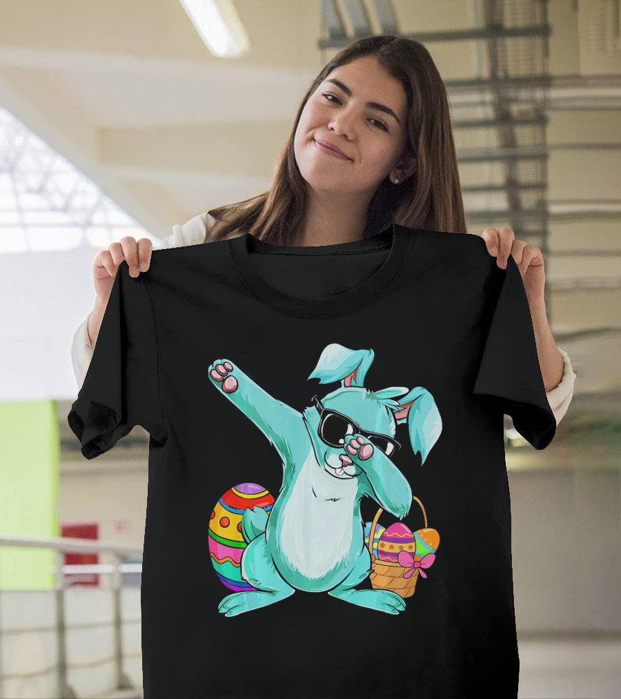 Bunny Dabbing Rabbit Funny Easter Day With Colorful Egg And Sunglasses T-Shirt