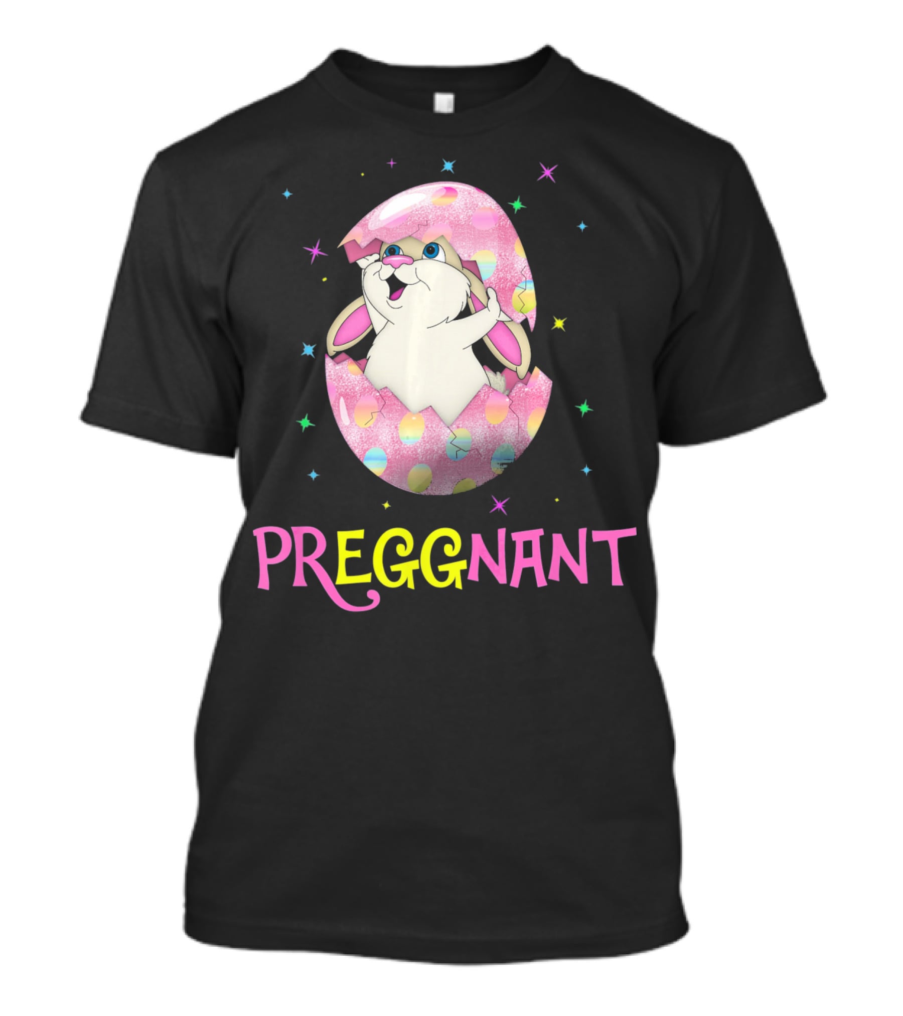 Preggnant Easter Bunny In Egg Shell With Stars T-Shirt
