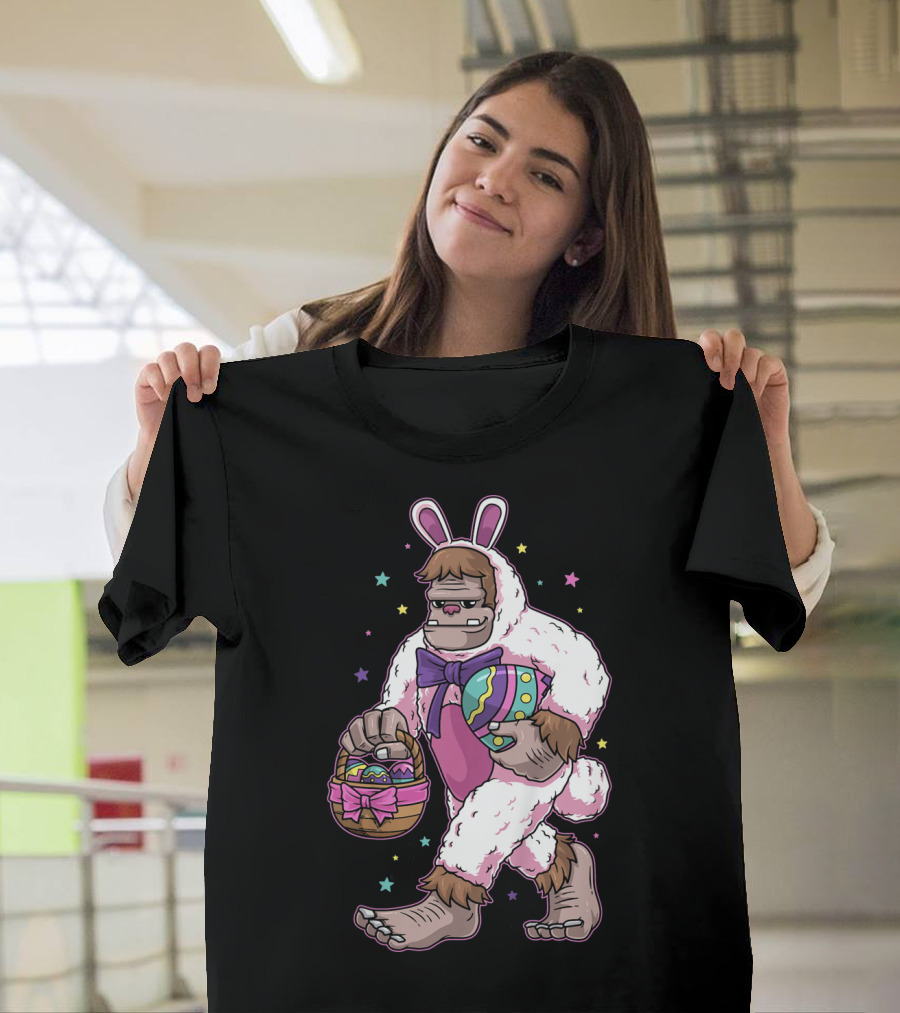 Kids Easter Bunny Bigfoot Sasquatch Basket Eggs Stars T-Shirt