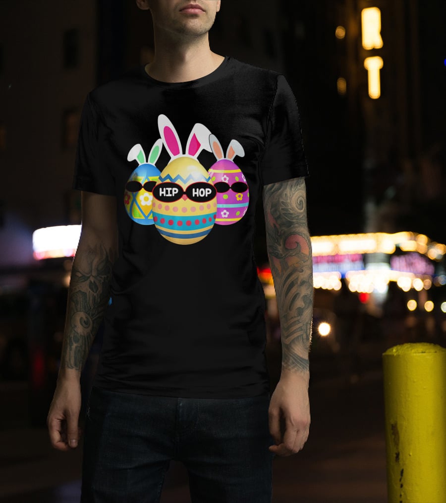 Hip Hop Bunny Eggs With Sunglasses T-Shirt