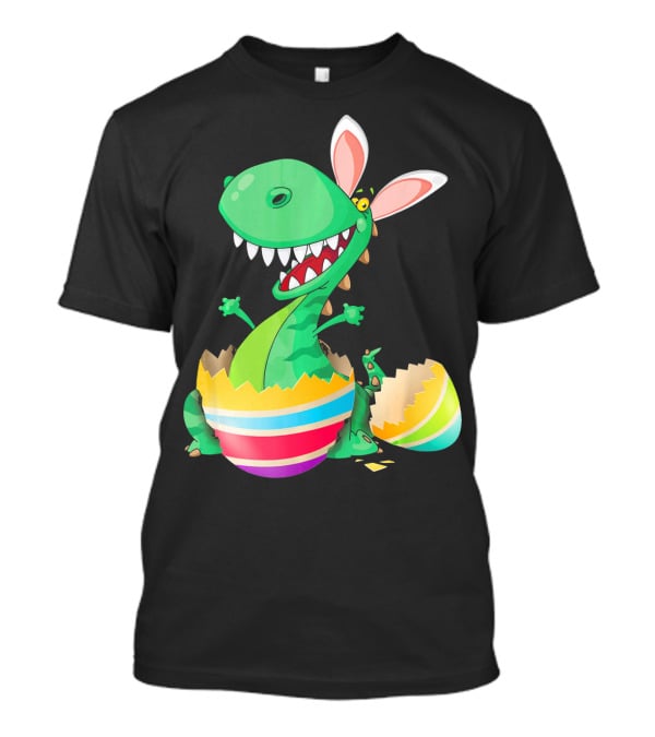 Easter Dinosaur Bunny Emerging From Striped Egg T-Shirt
