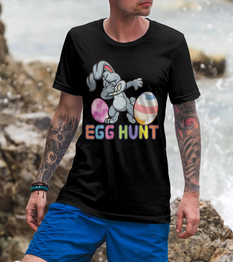 Dabbing Bunny Egg Hunt Easter Celebration With Colorful Eggs T-Shirt