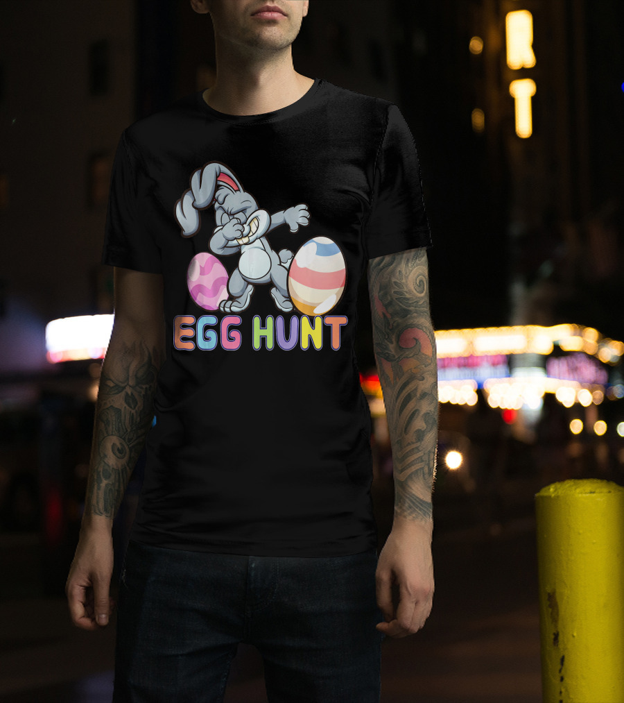 Dabbing Bunny Egg Hunt Easter Celebration With Colorful Eggs T-Shirt