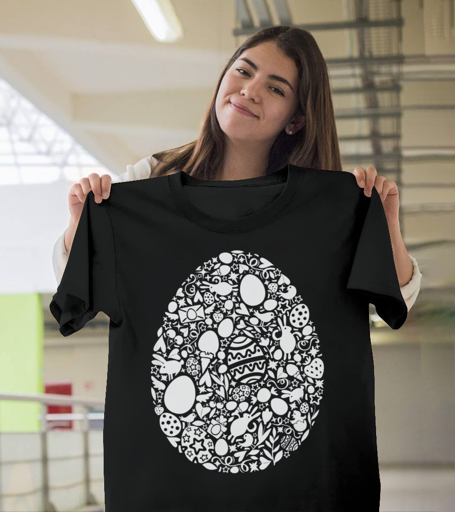 Easter Egg Hunt Pattern with Rabbits and Spring Symbols T-Shirt