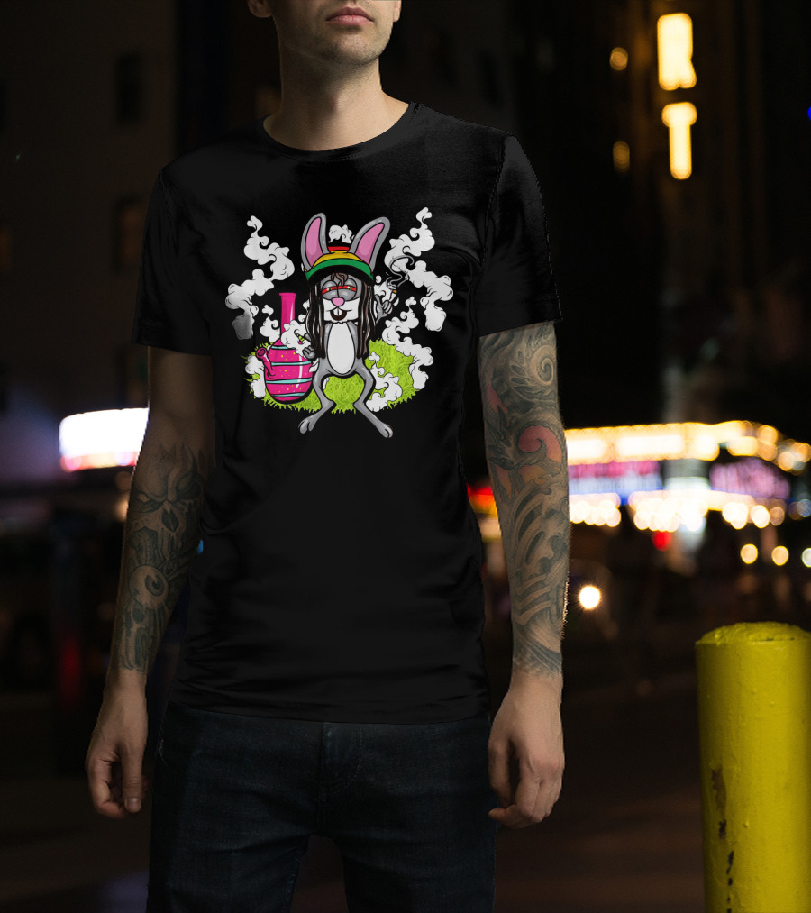Easter Bunny Cannabis Humor Rasta Vibes With Smoke And Bong T-Shirt